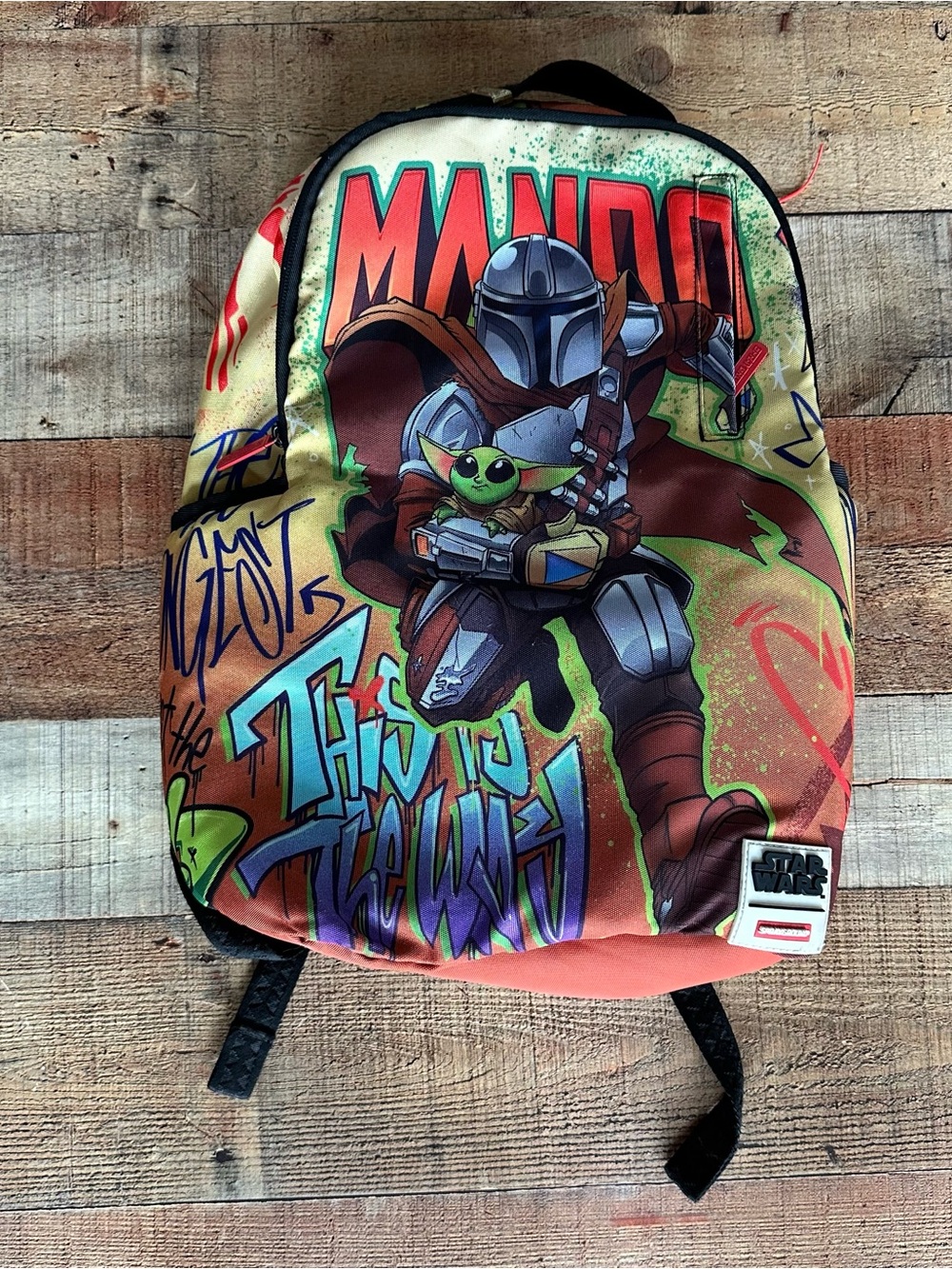 Sprayground Star Wars Mandalorian Graffiti Backpack - Orange, Green, Red, Black